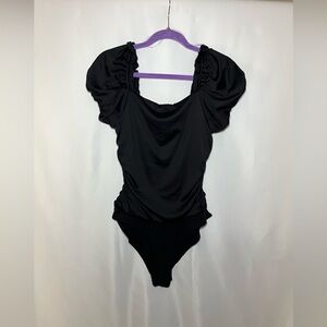 Kit + Sky Black Puff Sleeve Bodysuit Womens XL